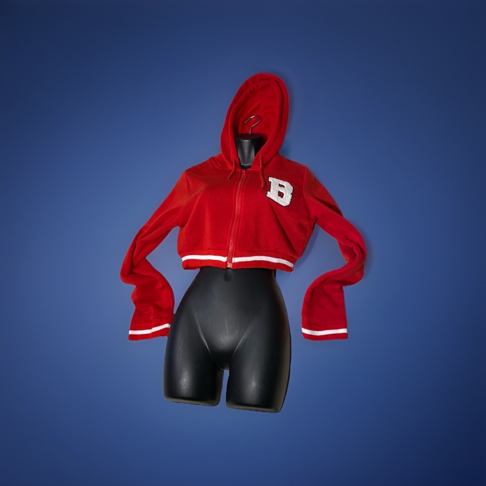 New Look Crop Hoodie Womens Medium Varsity Letter Red White Length 14" Pit 19"